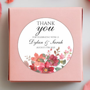 Thank You Wedding Favour Red Floral Classic Round Sticker