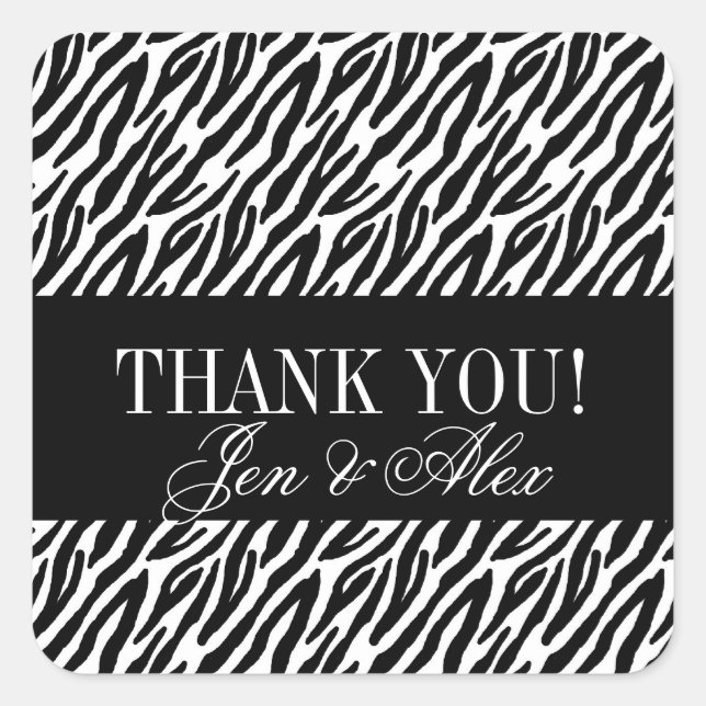 Thank You Wedding Favour Stickers Zebra (Front)