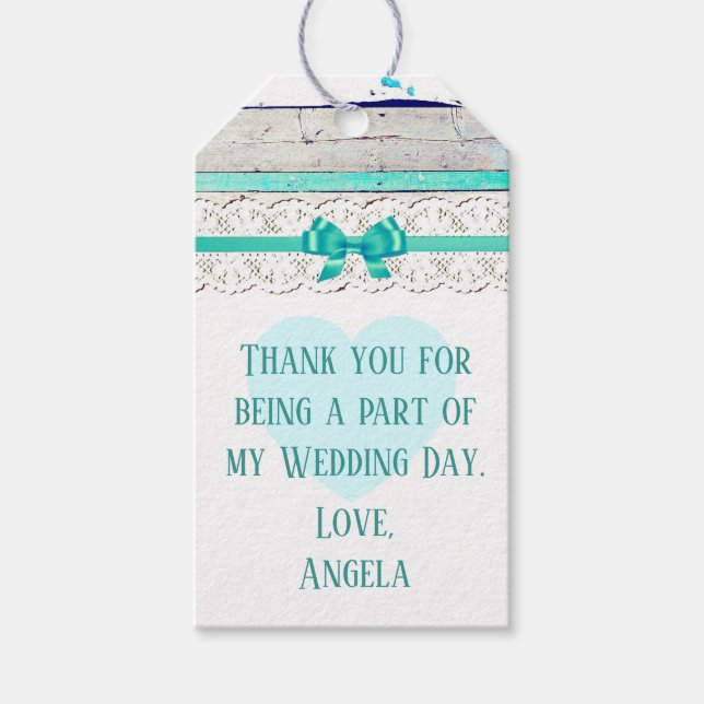 Thank You Wedding Gift Tag Turquoise Rustic Wood (Front)