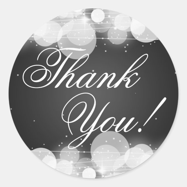 Thank You Wedding Glow & Sparkle Black Classic Round Sticker (Front)