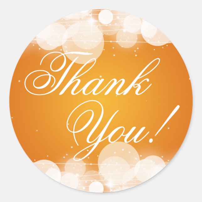 Thank You Wedding Glow & Sparkle Orange Classic Round Sticker (Front)