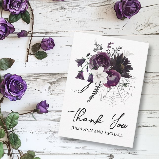 Thank you Wedding Halloween Floral Purple Plum  Card (Creator Uploaded)