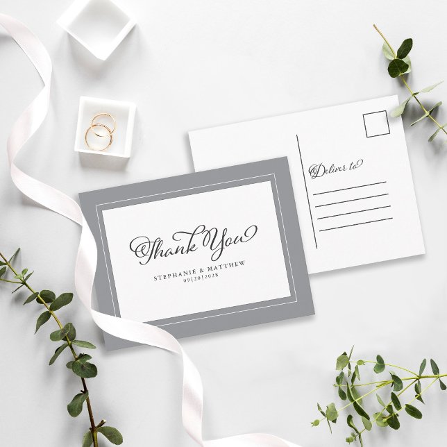 Thank You Wedding Modern Calligraphy Grey Stylish Postcard (Creator Uploaded)