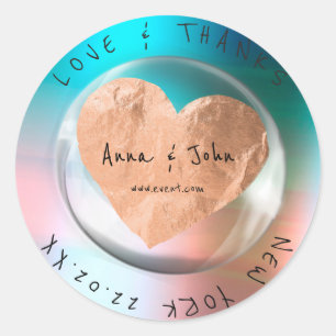 Thank You Wedding Name Ombre Blue Copper Drop Classic Round Sticker