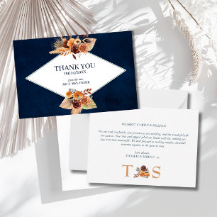 Thank You Wedding Pampas Grass Navy Blue Autumn Card