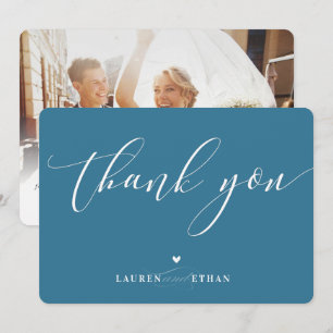 THANK YOU wedding photo elegant calligraphy denim Invitation