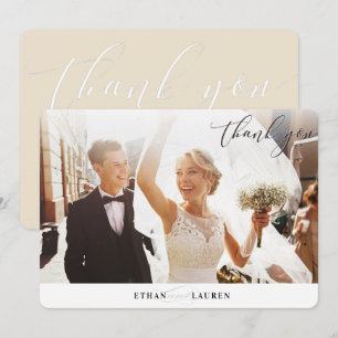 THANK YOU wedding photo elegant calligraphy note Invitation
