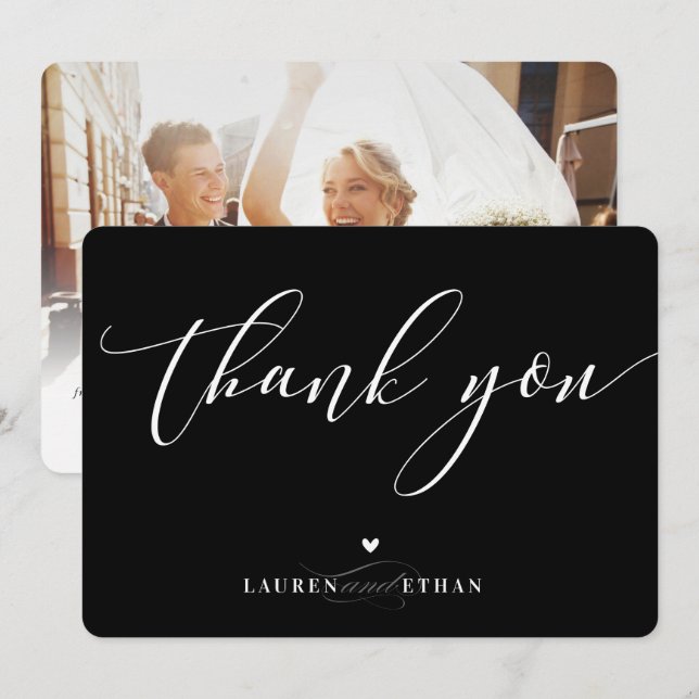 THANK YOU wedding photo elegant chic calligraphy Invitation (Front/Back)