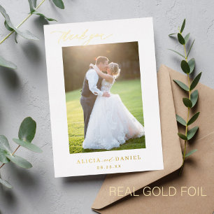 Thank you wedding photo gold script white 