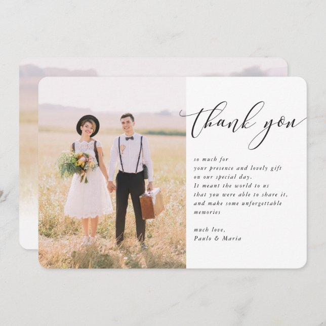 THANK YOU wedding photo modern calligraphy note Invitation (Front/Back)