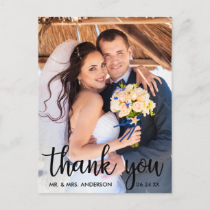 Thank You Wedding Photo Modern Script Blk Postcard