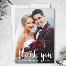 Thank You Wedding Photo Modern Script Card