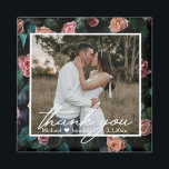 thank you wedding photo white chic handwriting magnet<br><div class="desc">Background elements by freepik.com
thank you,  wedding day photo,  modern handwriting , floral background , custom magnet.</div>