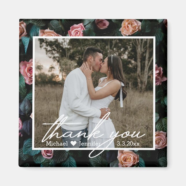 thank you wedding photo white chic handwriting magnet (Front)