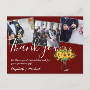 Thank You Wedding Photos Overlay Text Sunflowers Postcard