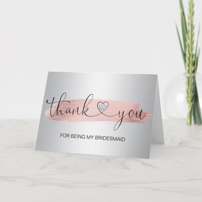THANK YOU Wedding Rose Gold Silver Grey BRIDESMAID (Front)