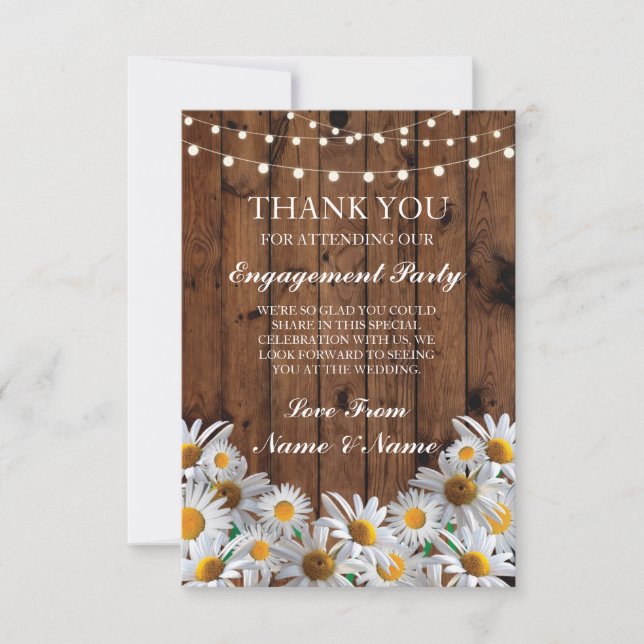 Thank You Wedding Rustic Wood Daisy Lights Card (Front)