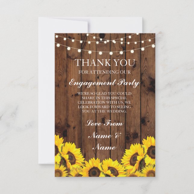 Thank You Wedding Rustic Wood Sunflowers Card (Front)