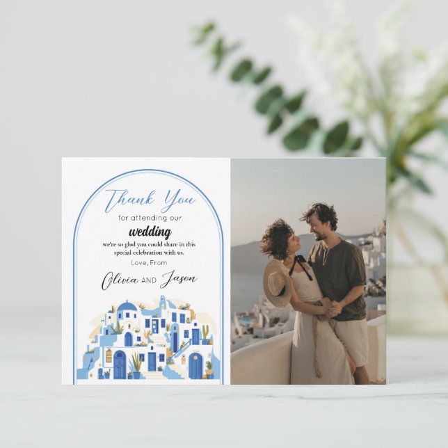 Thank You Wedding Santorini Greece Greek Photo Card (Standing Front)