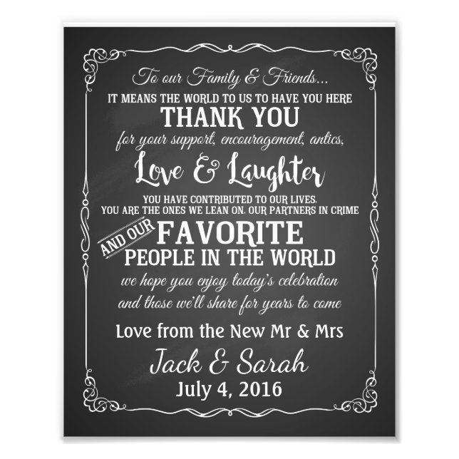 Thank you wedding sign customised chalkboard (Front)