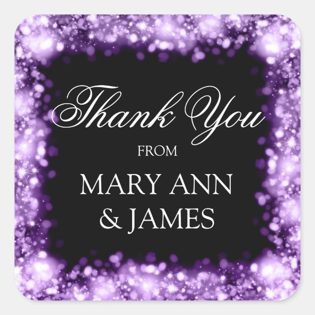 Thank You Wedding Sparkling Lights Purple Square Sticker (Front)