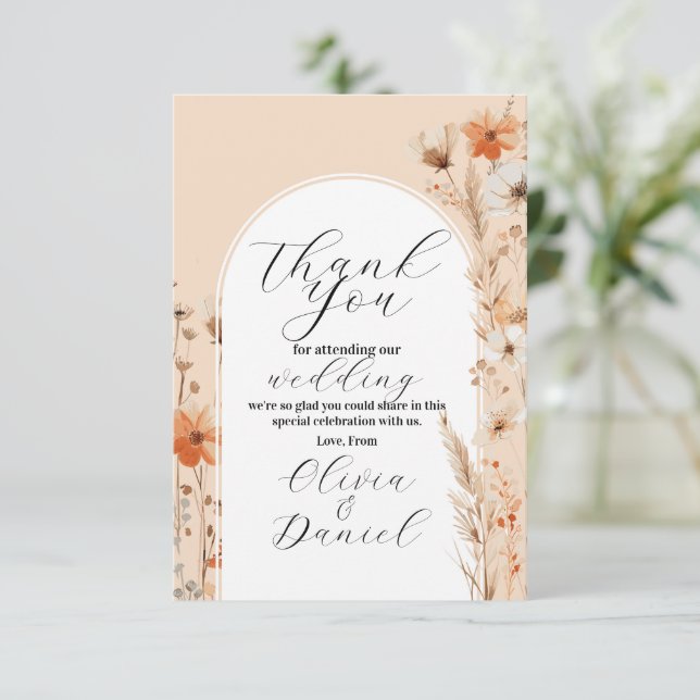 Thank You Wedding Summer Florals Boho Card (Standing Front)