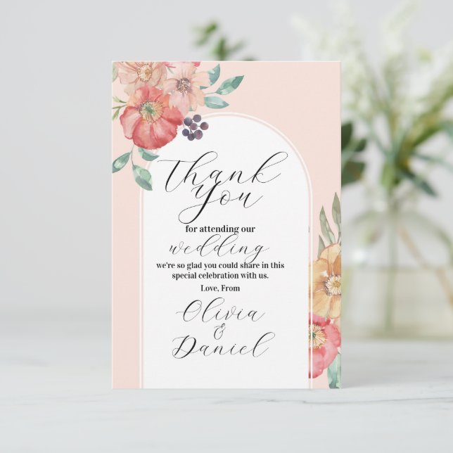 Thank You Wedding Watercolor Florals Engagement Card (Standing Front)