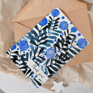 Thank you Whimsical blue flowers and foliage Card