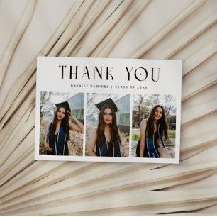 Thank You Whimsical Multi Photo White Graduation Announcement