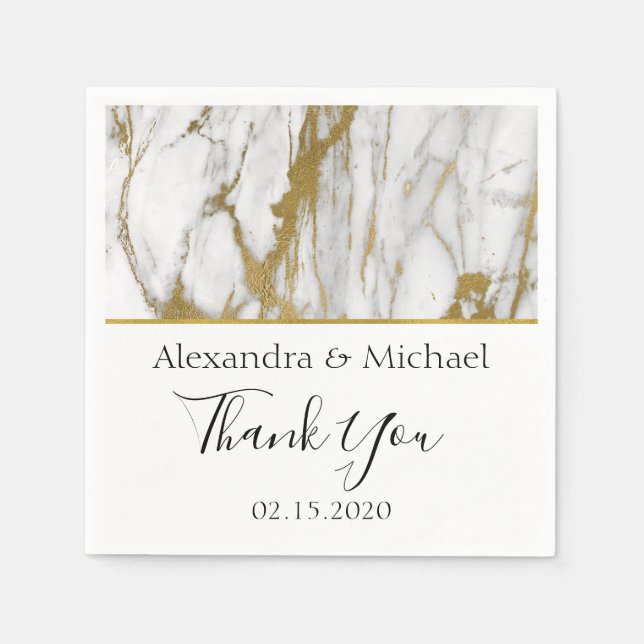 Thank You White and Gold Elegant Marble Napkin (Front)