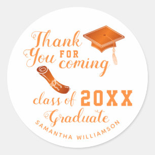 Thank You White and Orange Class of 2025 Graduate Classic Round Sticker