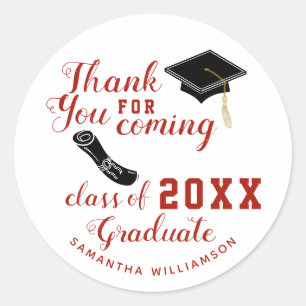 Thank You White and Red Class of 2024 Graduate Classic Round Sticker