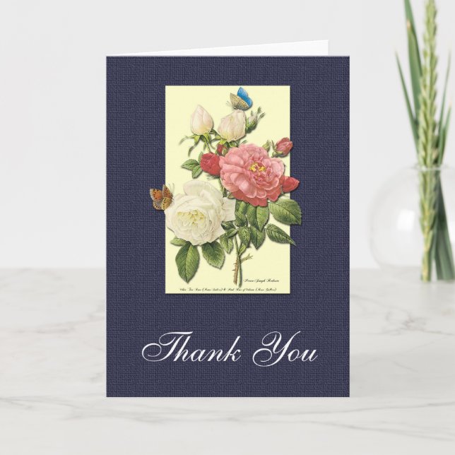 Thank You White and Red Roses Botanical Card (Front)