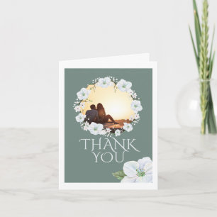 Thank You White Apple Blossom Wreath Photo Wedding Card