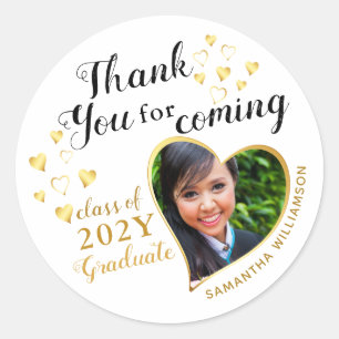 Thank You White Black Gold Graduation Party Favour Classic Round Sticker