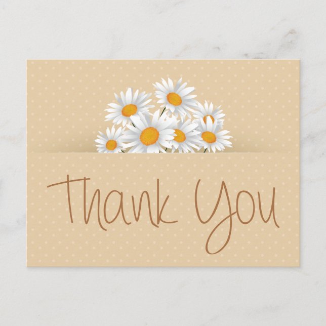 Thank You White Daisy Floral Dot Pink Notecard Postcard (Front)