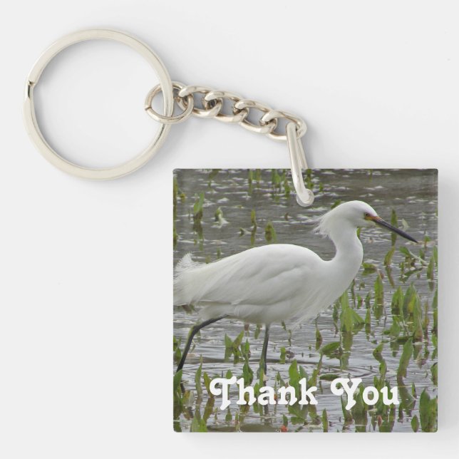 Thank You White Egret Photo Bird Appreciation Keychain (Front)