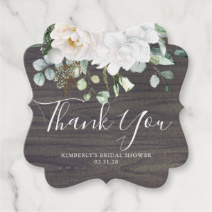 Thank You White Flowers Rustic Wood Bridal Shower Favour Tags
