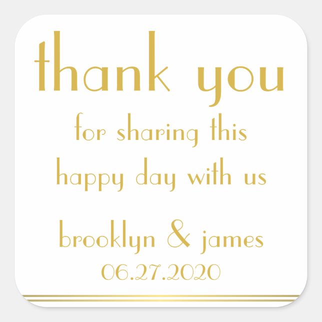 Thank You White Great Gatsby Wedding Stickers (Front)