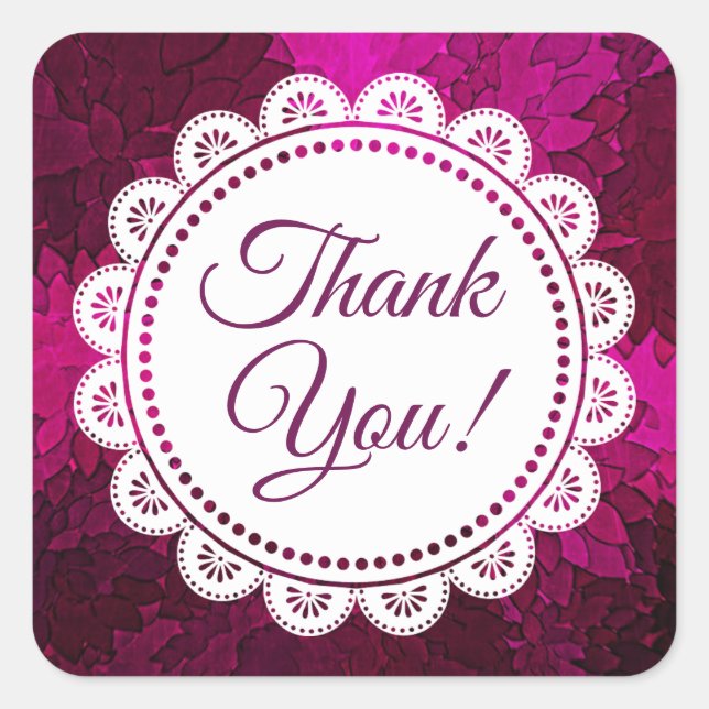Thank You White Lace and  Magenta Stickers (Front)