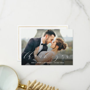 THANK YOU   white lettering wedding photo
