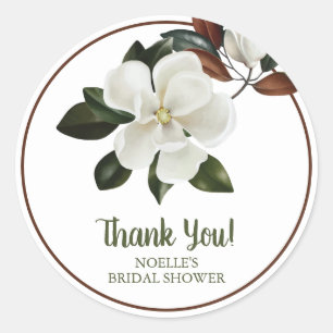 Thank You! White Magnolia Flower Bridal Shower Classic Round Sticker
