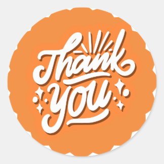 Thank You White on Orange Classic Round Sticker