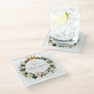 Thank You White Roses & Baby’s Breath  Glass Coaster