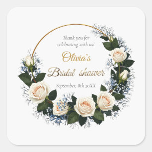 Thank you White Roses & Blue Baby’s Breath  Square Sticker