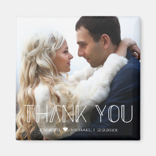 thank you white trend typography wedding photo magnet