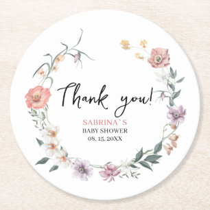 Thank you Wildflower spring baby shower  Round Paper Coaster