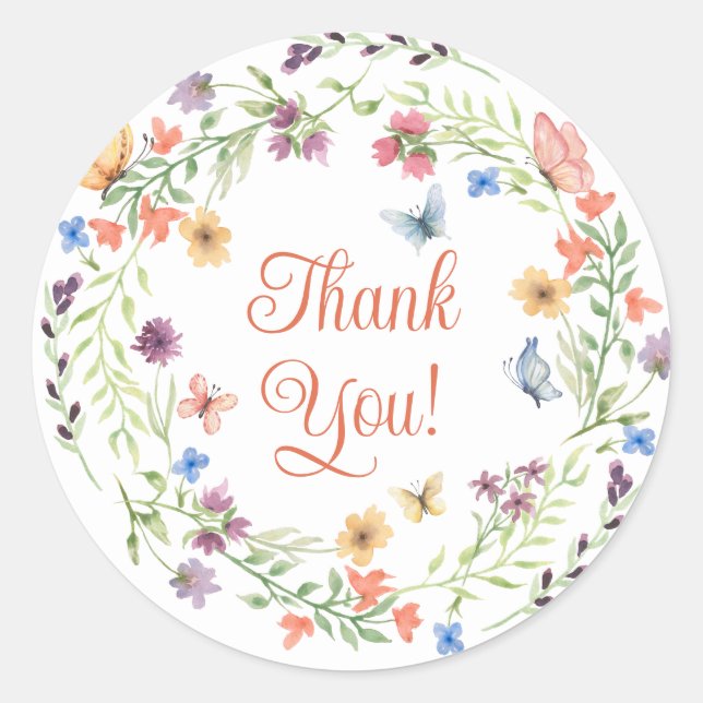 Thank You Wildflowers Butterflies  Sticker (Front)