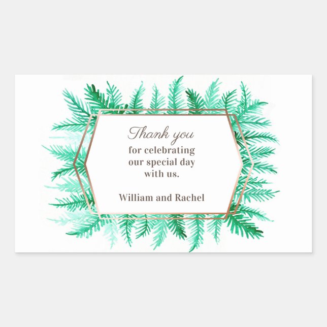 Thank you winter evergreen watercolor green pine sticker (Front)