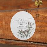 Thank you Winter Foliage Christmas Cotton  Wedding Classic Round Sticker<br><div class="desc">This design may be personalized in the area provided by changing the photo and/or text. Or it can be customized by clicking Personalize this Template and then choosing the click to customize further option and delete or change the colour of the background, add text, change the text colour or style,...</div>
